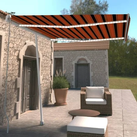 Manual retractable awning with orange and brown LED light 300x250 cm by , Awnings - Ref: Foro24-3069505, Price: 376,60 €, Dis...
