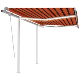 Toldo manual retráctil con luz LED naranja y marrón 3x2,5 m