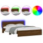 Oak brown headboard bed frame and LED lights 160x200 cm by , Beds and slatted bases - Ref: Foro24-3207601, Price: 202,87 €, D...