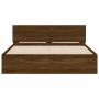 Oak brown headboard bed frame and LED lights 160x200 cm by , Beds and slatted bases - Ref: Foro24-3207601, Price: 202,87 €, D...