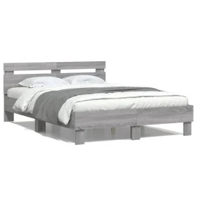 Sonoma gray headboard bed frame and LED lights 120x190 cm by , Beds and slatted bases - Ref: Foro24-3207579, Price: 162,93 €,...
