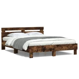 Smoked oak bed frame with headboard and LED lights 140x190cm by , Beds and slatted bases - Ref: Foro24-3207564, Price: 179,43...
