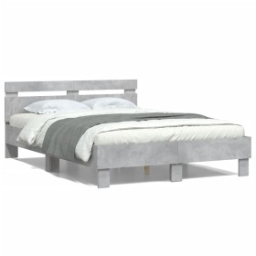 Concrete gray headboard bed frame and LED lights 135x190cm by , Beds and slatted bases - Ref: Foro24-3207570, Price: 156,07 €...