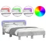 Concrete gray headboard bed frame and LED lights 135x190cm by , Beds and slatted bases - Ref: Foro24-3207570, Price: 153,54 €...