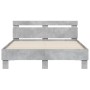 Estructura de cama cabecero y luces LED gris hormigón 135x190cm de , Camas y somieres - Ref: Foro24-3207570, Precio: 161,73 €