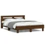 Oak brown headboard bed frame and LED lights 140x190 cm by , Beds and slatted bases - Ref: Foro24-3207566, Price: 165,42 €, D...
