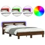 Oak brown headboard bed frame and LED lights 140x190 cm by , Beds and slatted bases - Ref: Foro24-3207566, Price: 165,42 €, D...