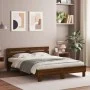Oak brown headboard bed frame and LED lights 140x190 cm by , Beds and slatted bases - Ref: Foro24-3207566, Price: 165,42 €, D...