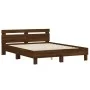 Oak brown headboard bed frame and LED lights 140x190 cm by , Beds and slatted bases - Ref: Foro24-3207566, Price: 165,42 €, D...