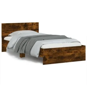 Bed frame headboard LED lights smoked oak 100x200 cm by , Beds and slatted bases - Ref: Foro24-838803, Price: 119,98 €, Disco...