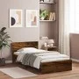 Bed frame headboard LED lights smoked oak 100x200 cm by , Beds and slatted bases - Ref: Foro24-838803, Price: 119,98 €, Disco...