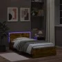 Bed frame headboard LED lights smoked oak 100x200 cm by , Beds and slatted bases - Ref: Foro24-838803, Price: 119,98 €, Disco...