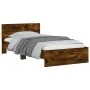 Bed frame headboard LED lights smoked oak 100x200 cm by , Beds and slatted bases - Ref: Foro24-838803, Price: 119,98 €, Disco...
