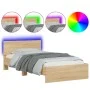 Bed frame headboard LED lights Sonoma oak 100x200 cm by , Beds and slatted bases - Ref: Foro24-838801, Price: 120,56 €, Disco...