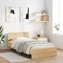 Bed frame headboard LED lights Sonoma oak 100x200 cm by , Beds and slatted bases - Ref: Foro24-838801, Price: 120,56 €, Disco...