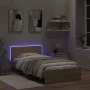 Bed frame headboard LED lights Sonoma oak 100x200 cm by , Beds and slatted bases - Ref: Foro24-838801, Price: 120,56 €, Disco...