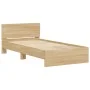 Bed frame headboard LED lights Sonoma oak 100x200 cm by , Beds and slatted bases - Ref: Foro24-838801, Price: 120,56 €, Disco...