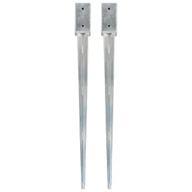 Ground spikes 2 pcs silver galvanized steel 7x7x90 cm by vidaXL, Spikes for anchoring in the ground - Ref: Foro24-145404, Pri...