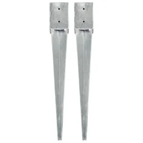 Ground spikes 2 pcs silver galvanized steel 10x10x76 cm by vidaXL, Spikes for anchoring in the ground - Ref: Foro24-145419, P...