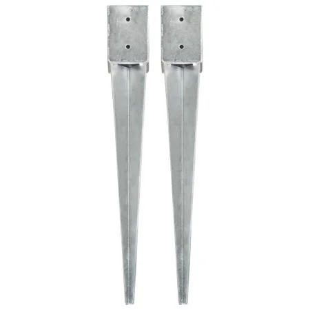 Ground spikes 2 pcs silver galvanized steel 10x10x76 cm by vidaXL, Spikes for anchoring in the ground - Ref: Foro24-145419, P...