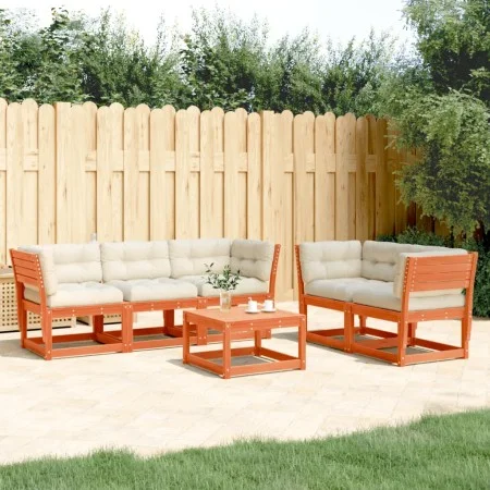 Set de sofás jardín 5 pzas con cojines madera pino marrón cera de , Conjuntos de jardín - Ref: Foro24-3217002, Precio: 631,20...