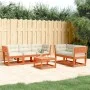 Set de sofás jardín 5 pzas con cojines madera pino marrón cera de , Conjuntos de jardín - Ref: Foro24-3217002, Precio: 631,20...