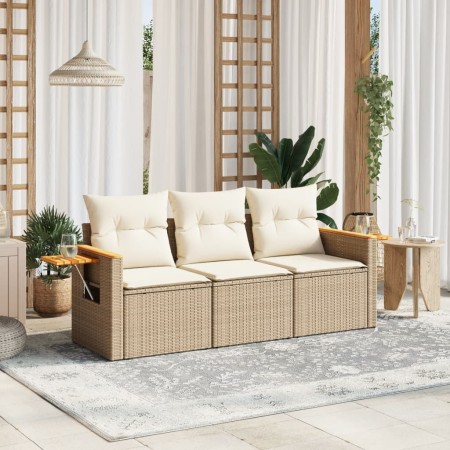 Gartensofa-Set mit beigen Kissen, 3-teilig, PE-Rattan von , Gartensets - Ref: Foro24-3258999, Preis: 260,40 €, Rabatt: %