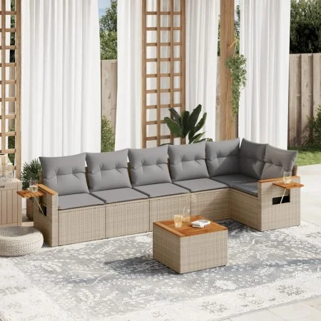 7-teiliges Gartensofa-Set und beigefarbene synthetische Rattankissen von , Gartensets - Ref: Foro24-3259238, Preis: 459,04 €,...