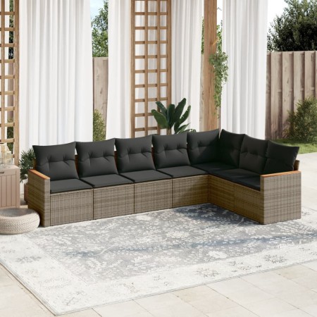Set de sofás de jardín 7 piezas con cojines ratán PE gris de , Conjuntos de jardín - Ref: Foro24-3258434, Precio: 437,45 €, D...