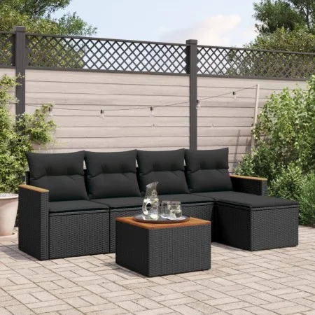 6-teiliges Gartensofa-Set und schwarze synthetische Rattankissen von , Gartensets - Ref: Foro24-3258324, Preis: 368,58 €, Rab...