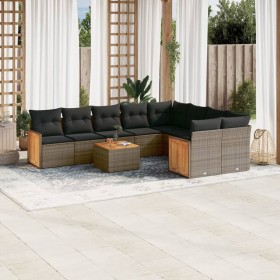Set de sofás de jardín 10 pzas con cojines ratán sintético gris de , Conjuntos de jardín - Ref: Foro24-3260394, Precio: 590,30 €