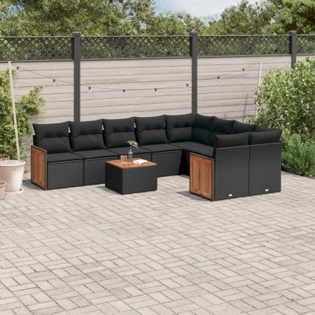 Gartensofa-Set 10-teilig mit schwarzen synthetischen Rattankissen von , Gartensets - Ref: Foro24-3260389, Preis: 626,30 €, Ra...