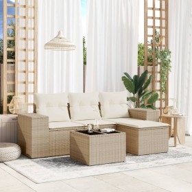 Gartensofa-Set mit Kissen, 5-teilig, beiges synthetisches Rattan von , Gartensets - Ref: Foro24-3254815, Preis: 372,26 €, Rab...
