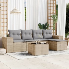 Garden sofa set with cushions 6 pieces beige synthetic rattan by , Garden sets - Ref: Foro24-3254836, Price: 406,32 €, Discou...
