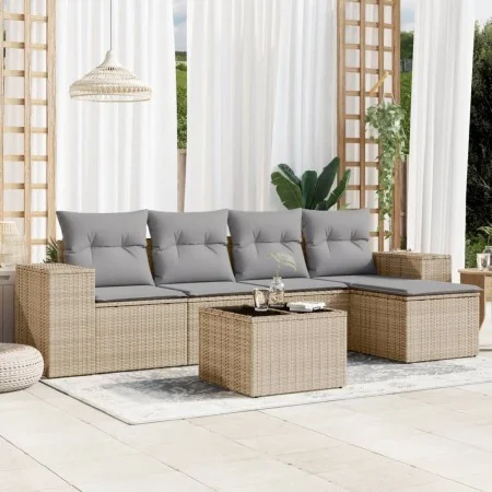 Gartensofa-Set mit Kissen, 6-teilig, beiges synthetisches Rattan von , Gartensets - Ref: Foro24-3254836, Preis: 405,81 €, Rab...