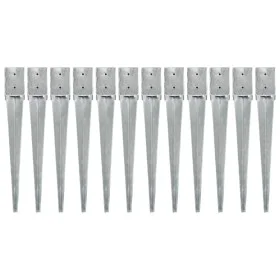 Ground spikes 12 pcs silver galvanized steel 10x10x76 cm by vidaXL, Spikes for anchoring in the ground - Ref: Foro24-145421, ...