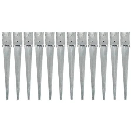 Ground spikes 12 pcs silver galvanized steel 10x10x76 cm by vidaXL, Spikes for anchoring in the ground - Ref: Foro24-145421, ...
