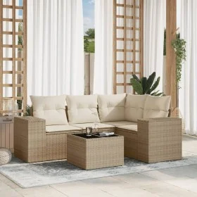 Gartensofa-Set mit Kissen, 5-teilig, beiges synthetisches Rattan von , Gartensets - Ref: Foro24-3254855, Preis: 405,92 €, Rab...