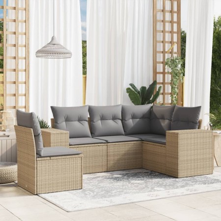 Gartensofa-Set mit Kissen, 5-teilig, beiges synthetisches Rattan von , Gartensets - Ref: Foro24-3254906, Preis: 372,84 €, Rab...