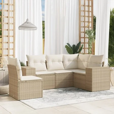 Garden sofa set with cushions 5 pieces beige synthetic rattan by , Garden sets - Ref: Foro24-3222567, Price: 397,87 €, Discou...