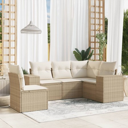Juego de sofás jardín con cojines 5 pzas ratán sintético beige de , Conjuntos de jardín - Ref: Foro24-3222567, Precio: 368,52...