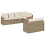 Set sofás de jardín 7 piezas y cojines ratán sintético beige