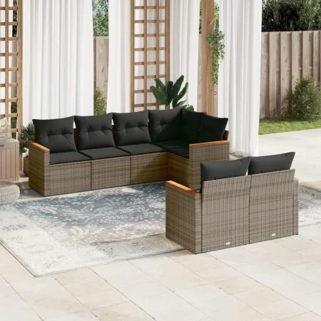 7-piece garden sofa set with gray PE rattan cushions by , Garden sets - Ref: Foro24-3258546, Price: 458,32 €, Discount: %