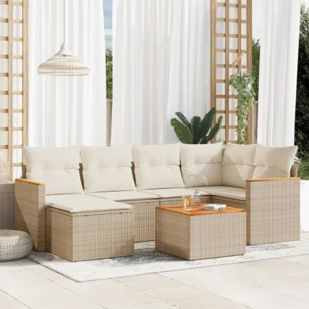 7-piece garden sofa set and beige synthetic rattan cushions by , Garden sets - Ref: Foro24-3258586, Price: 468,58 €, Discount: %