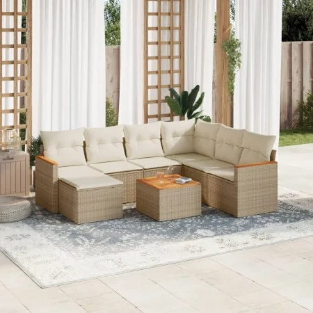 Juego de sofás de jardín con cojines beige 8 pzas ratán PE de , Conjuntos de jardín - Ref: Foro24-3258614, Precio: 528,96 €, ...