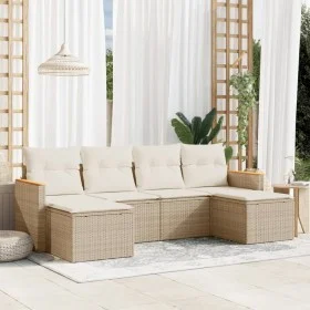 Garden sofa set with cushions 6 pieces beige synthetic rattan by , Garden sets - Ref: Foro24-3258621, Price: 411,04 €, Discou...