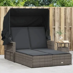 Doppelliege mit Verdeck und grauen synthetischen Rattankissen von , Liegen - Ref: Foro24-365809, Preis: 354,68 €, Rabatt: %