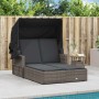 Double lounger with hood and gray synthetic rattan cushions by , Loungers - Ref: Foro24-365809, Price: 382,94 €, Discount: %