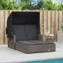 Double lounger with hood and gray synthetic rattan cushions by , Loungers - Ref: Foro24-365809, Price: 354,68 €, Discount: %