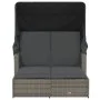 Double lounger with hood and gray synthetic rattan cushions by , Loungers - Ref: Foro24-365809, Price: 354,68 €, Discount: %